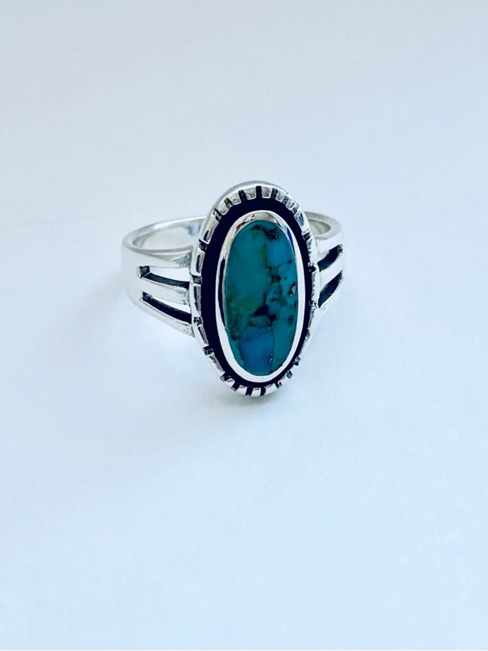 Sterling Silver Oval Genuine Turquoise Ring, Statement Rings, Stone Jewelry - Picture 7 of 14